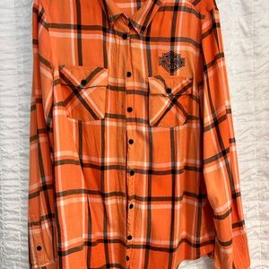 Harley-Davidson Orange and Black Plaid Shirt
